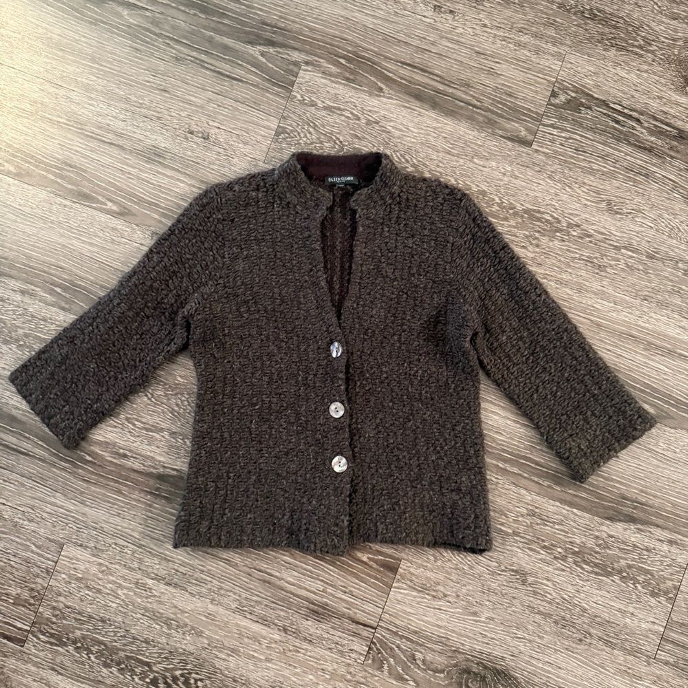 Eileen Fisher Wool Alpaca 3/4 Sleeve Cardigan